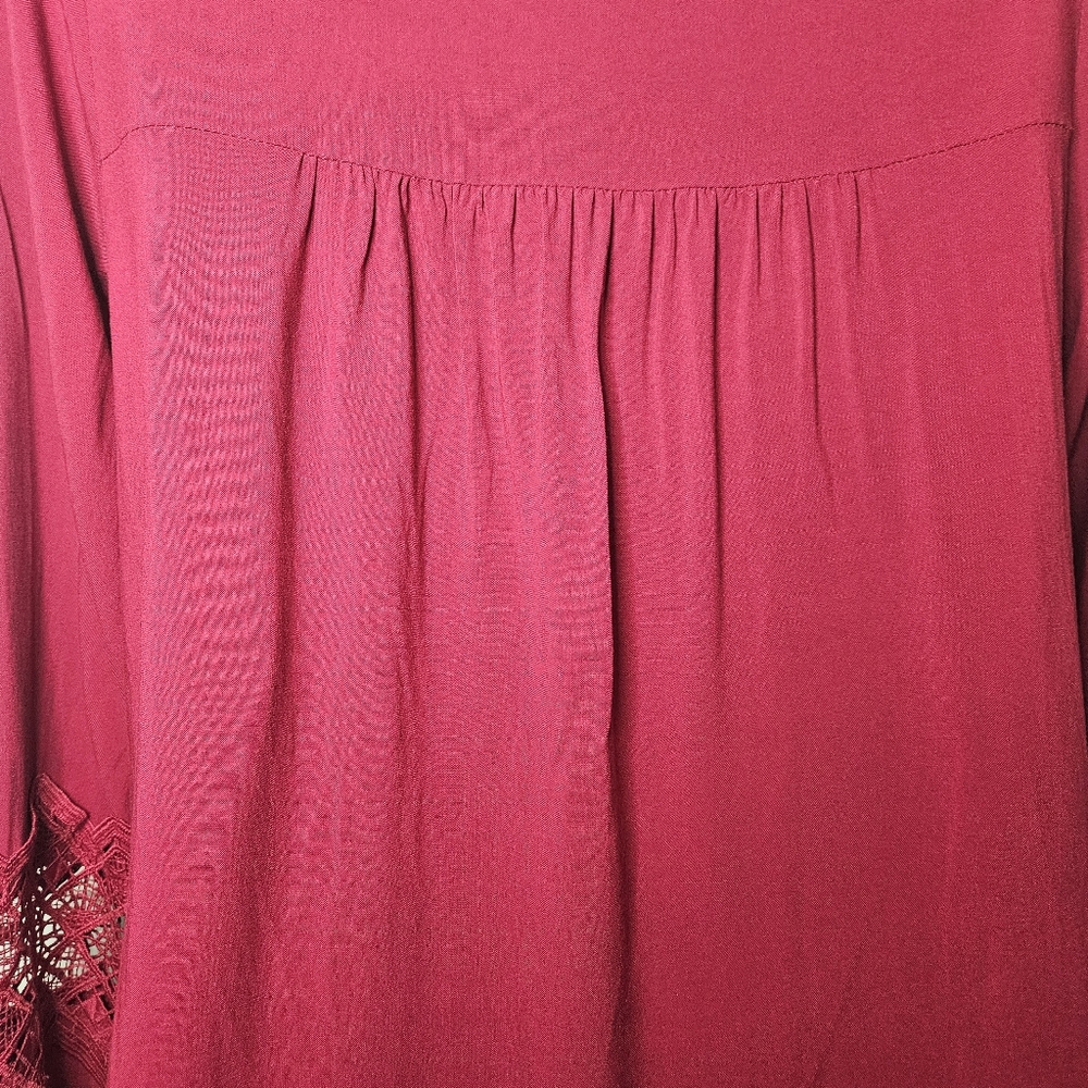 Express Raspberry Red Embroidered Chest W/Tassel Drawstring Shift Dress Sz XS - Picture 6 of 10